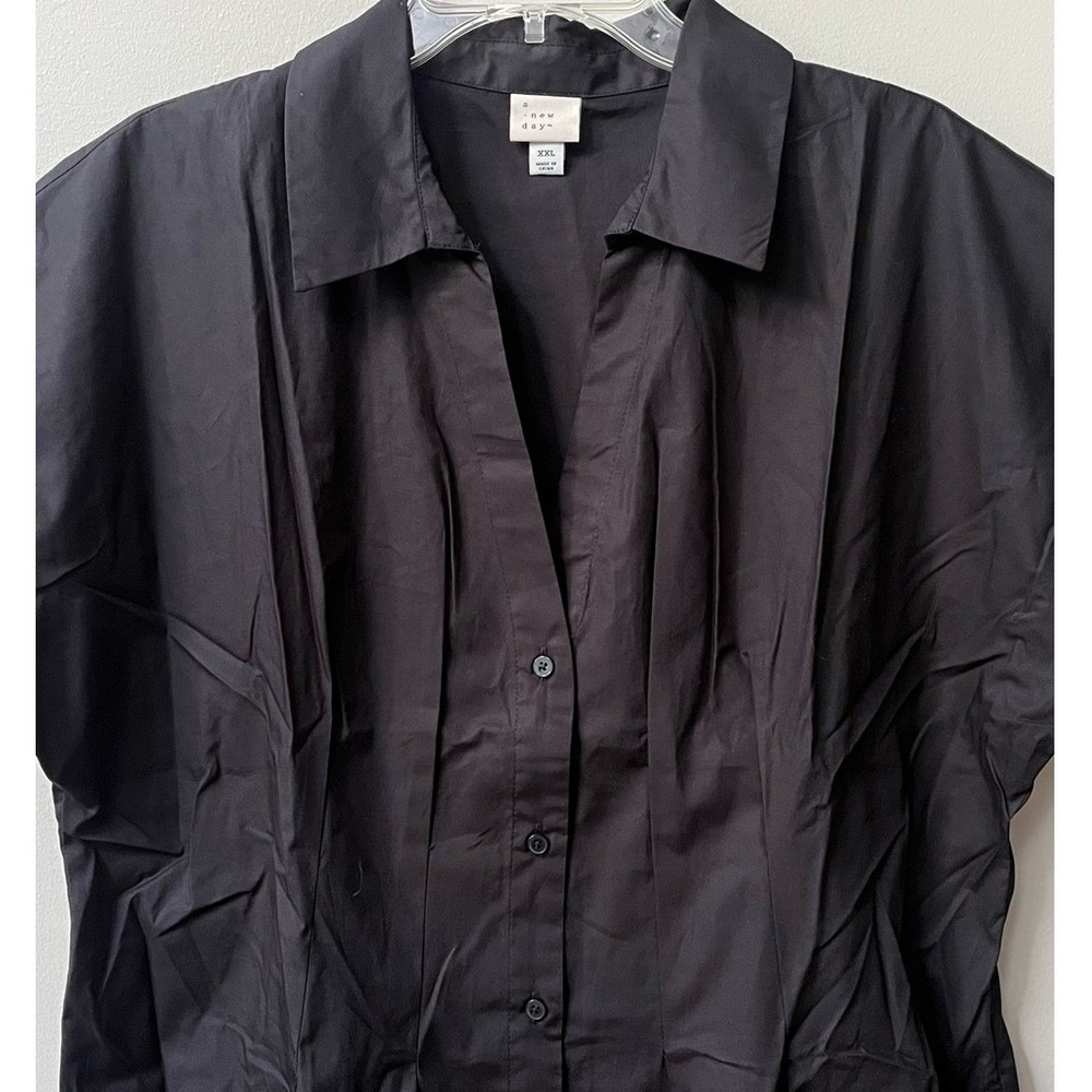 A New Day Short Sleeve Pleated Midi Shirtdress Womens XXL Black Collared NWOT - Picture 7 of 10
